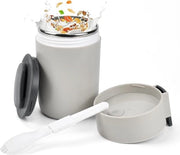 Contenitore termico da 580ML per alimenti, contenitore di conservazione del calore in acciaio inossidabile con cucchiaio pieghevole, contenitore di soia in acciaio inossidabile, contenitore termico per lattanti, soia, pappa, yogurt beige