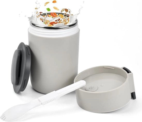 Contenitore termico da 580ML per alimenti, contenitore di conservazione del calore in acciaio inossidabile con cucchiaio pieghevole, contenitore di soia in acciaio inossidabile, contenitore termico per lattanti, soia, pappa, yogurt beige