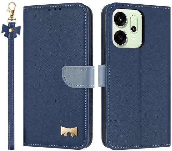 Custodia Premium in Pelle per Oppo Reno14 5G - Blocco RFID - Portafoglio - Cartelle - Resistente ai Colpi - Blu Scuro - Custodia per Telefono