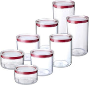 Set di contenitori di stock con coperchio - 8 pezzi (2x0,5L, 2x1L, 2x1,5L, 2x2L), BPA-free, lavabile in lavastoviglie, stivellabili, trasparenti, rosso