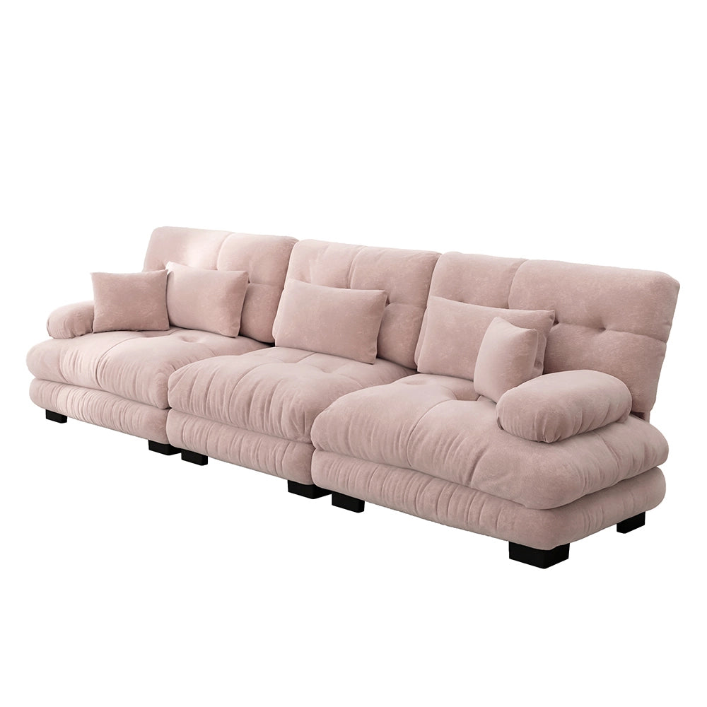 Divano angolare modulare - Xylo - 3 posti con seduta profonda, trasformabile in letto, chenille rosa