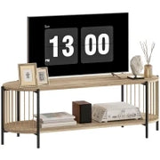 Mobile TV Stile Bohemien fino a 55 Pollici con Design in Corda di Carta e 2 Ripiani Aperti 124x43,5x41 cm Naturale