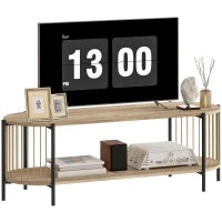 Mobile TV Stile Bohemien fino a 55 Pollici con Design in Corda di Carta e 2 Ripiani Aperti 124x43,5x41 cm Naturale