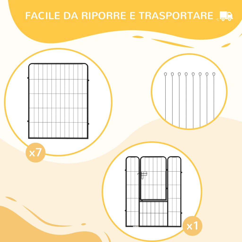 EasyComfort Recinto per Cani di Piccola Taglia a 8 Pannelli Modulabili da 80x1.5x100 cm, Box per Cani e Cuccioli Pieghevole con Porta in Acciaio con 8 Picchetti, Grigio