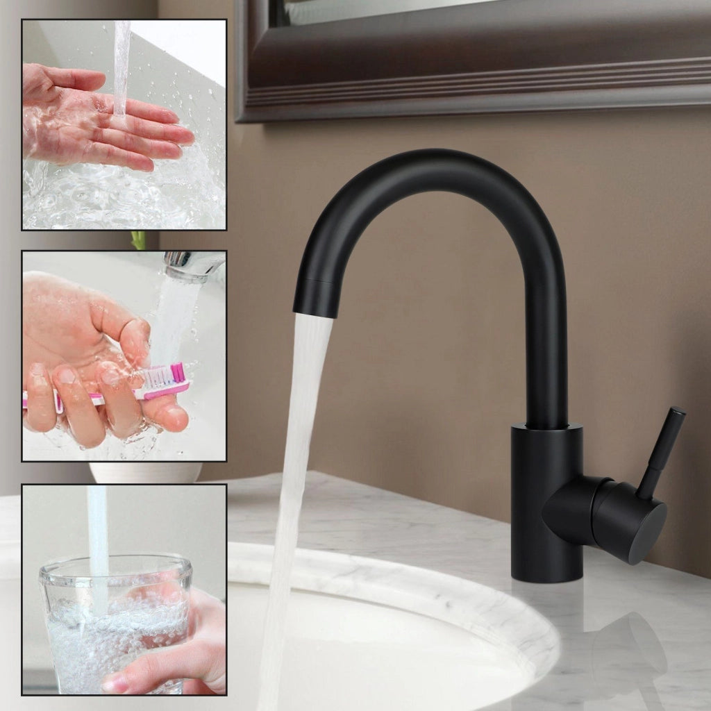 ZMH Rubinetto per bagno nero miscelatore per lavabo girevole a 360° acciaio inossidabile