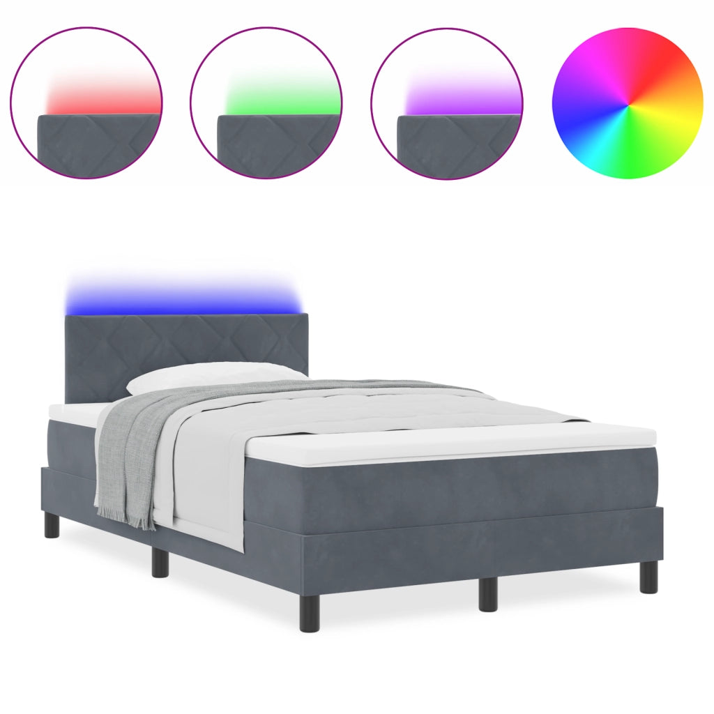 Letto Box Spring con Materasso e LED Grigio Scuro 120x190 cm Velluto