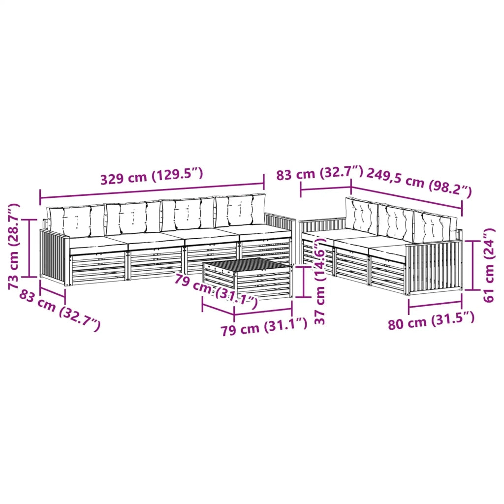Set di divani da esterno con cuscino 8 pcs Naturale e Beige 3373138