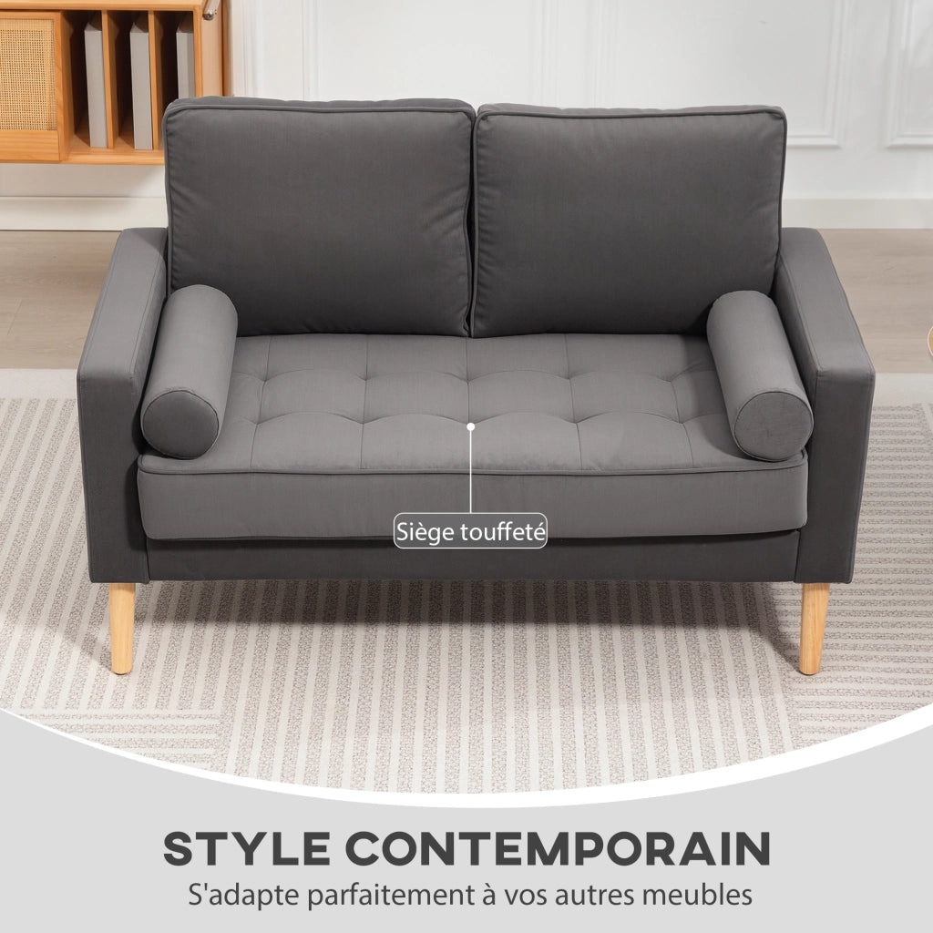 Divano 2 posti in velluto grigio con cuscini ¨C Minimal ¨C 127 cm