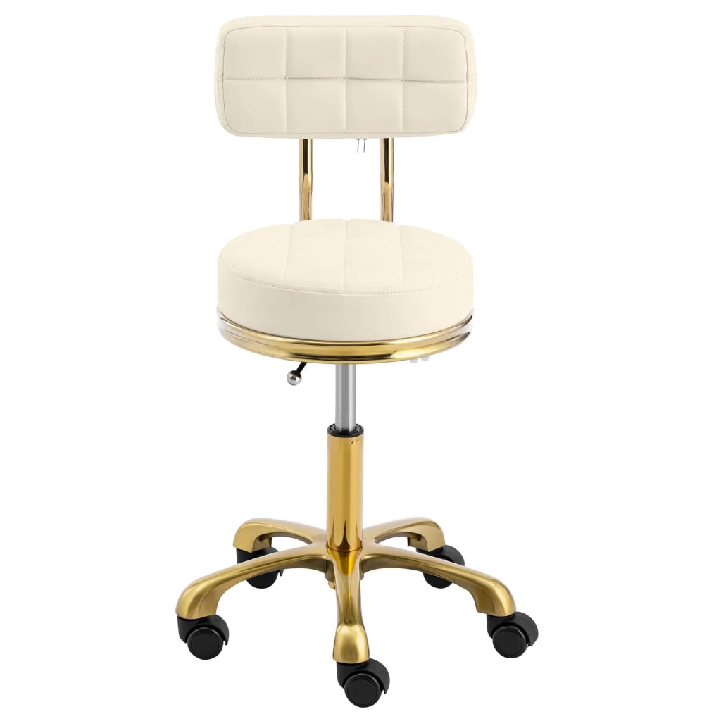 Sgabello girevole con schienale portata 150 kg alluminio PVC compensato schiuma sintetica beige e oro 14_0010112