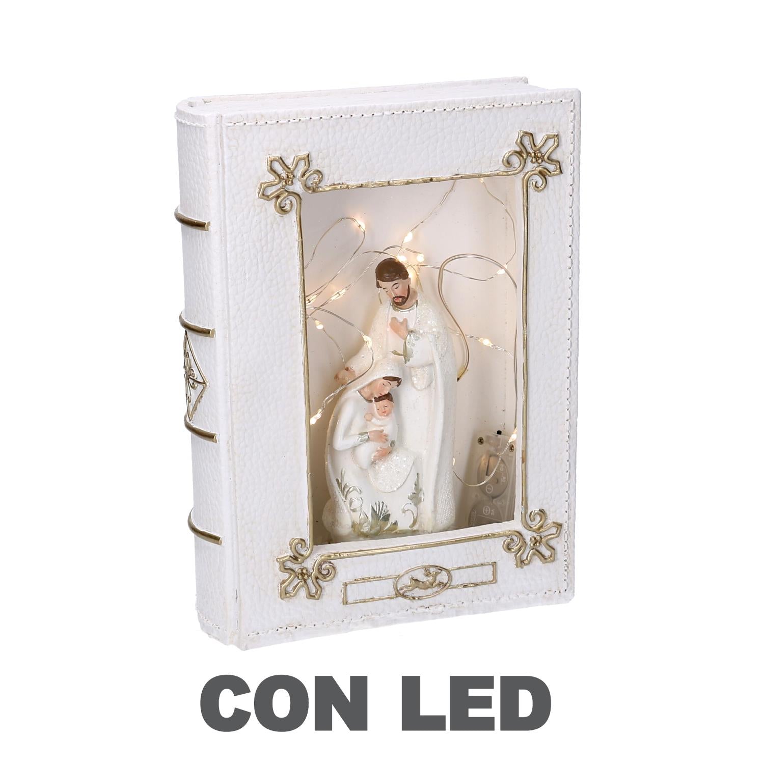 Libro resina natività led bianco cm 16x5,5xh22,2