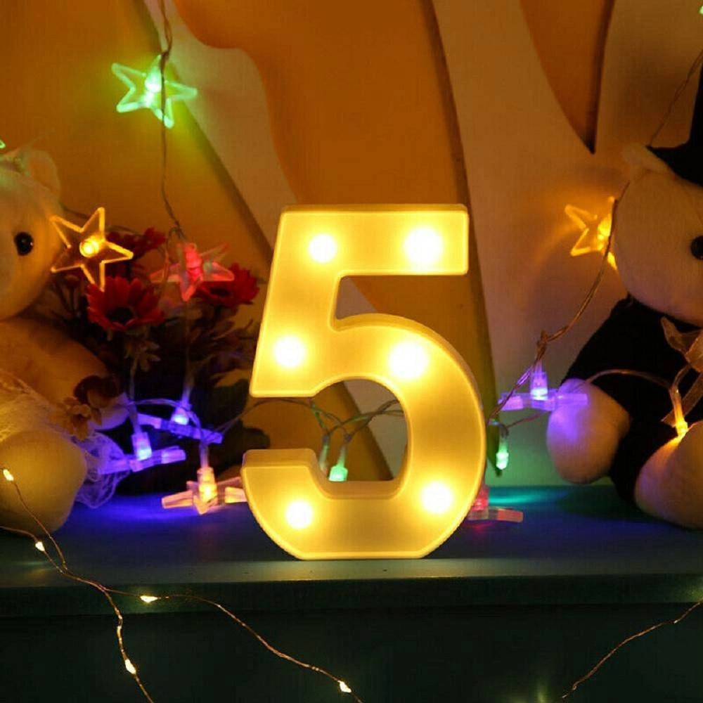 Trade Shop - Numero 5 Luminoso Bianco A Led Decoro Per Eventi Feste Luce Calda 3000k 16x3cm -