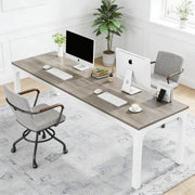 Scrivania rettangolare per computer per 2 persone, 200x70 cm, struttura in metallo e legno, taupe/bianco