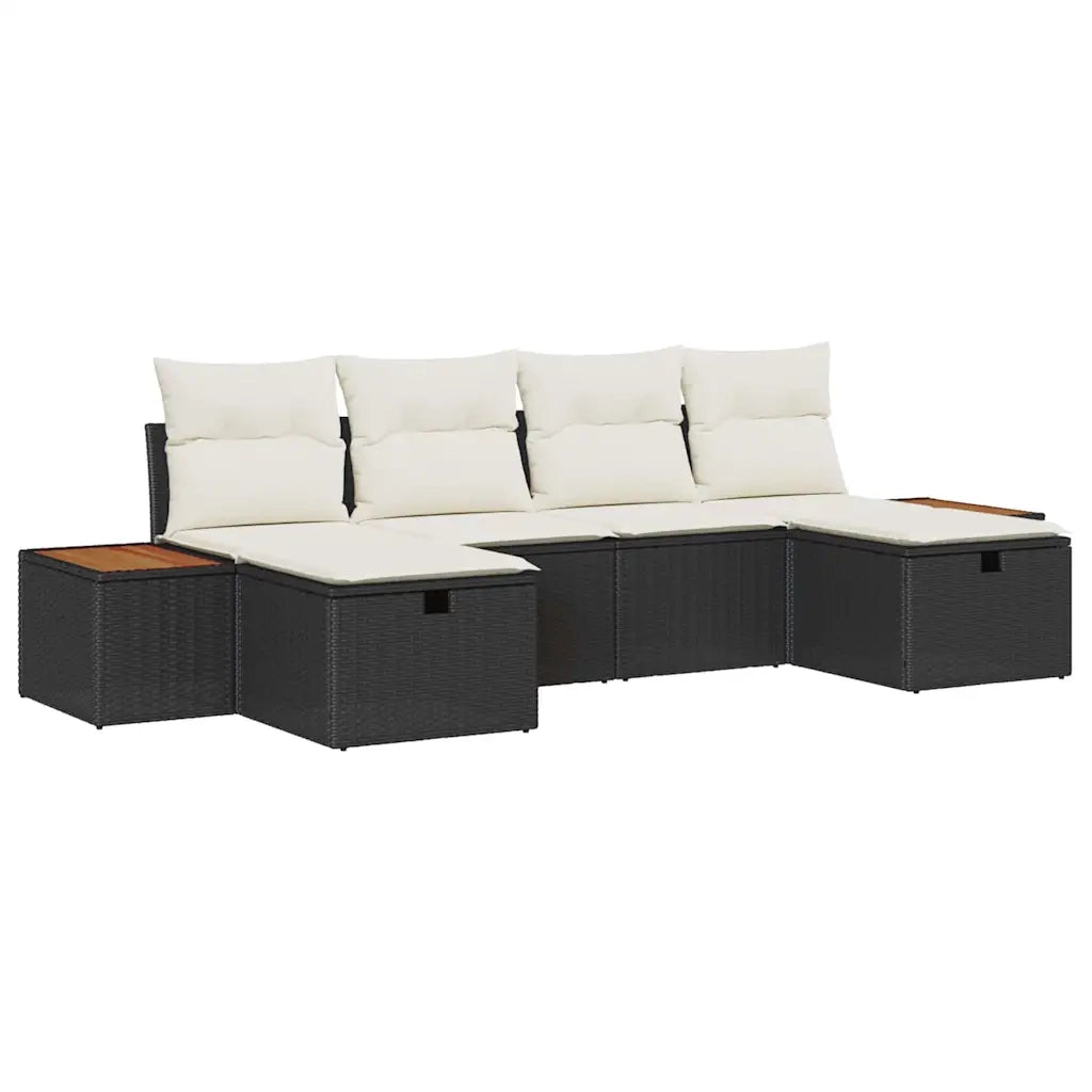 Set Divano da Giardino con cuscino 6 pcs Nero Poly Rattan 3359649