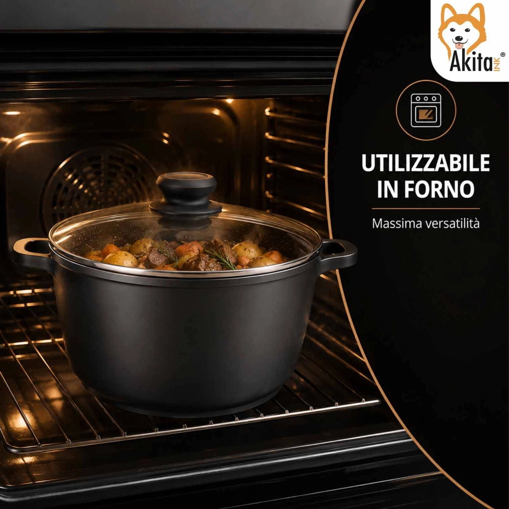 Akitaink Pentola Alluminio Pressofuso Coperchio Vetro 24 cm