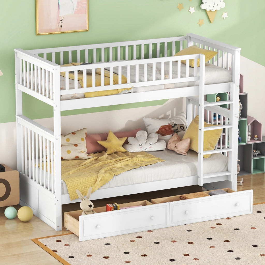 Letto a castello funzionale in pino bianco 90x200 cm