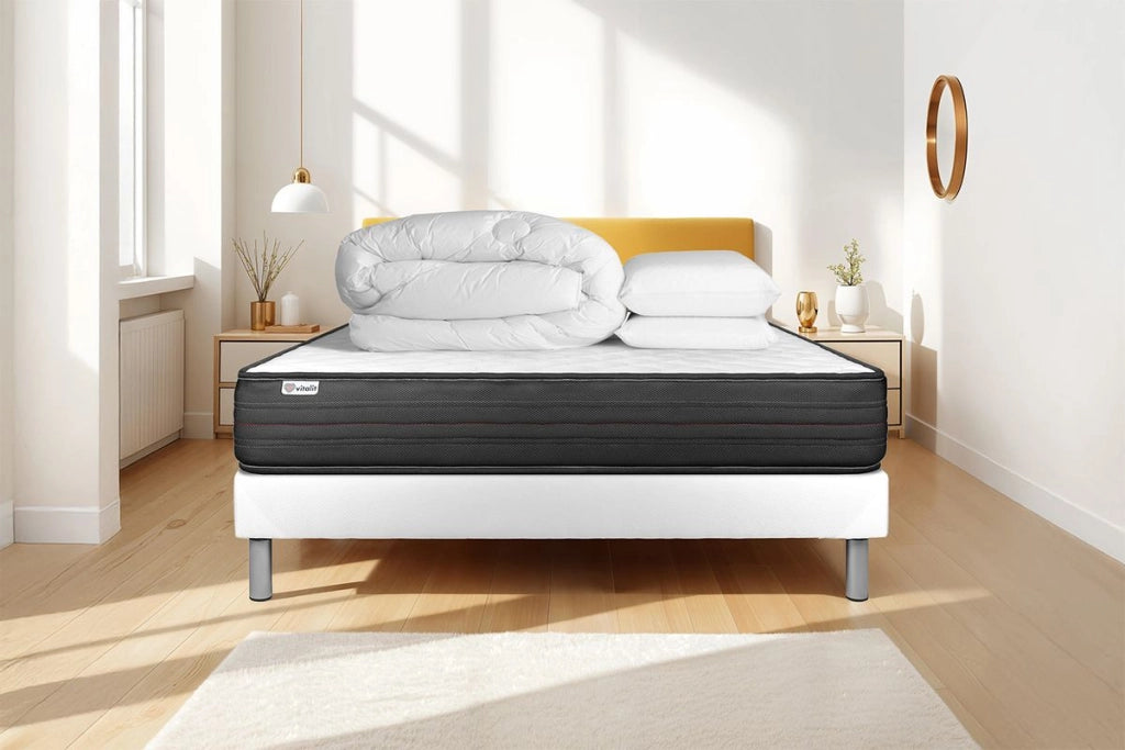 Pacchetto letto completo - Materasso 180x200cm + Box spring con doghe (kit) + 2 cuscini + Piumino - Vitalpower