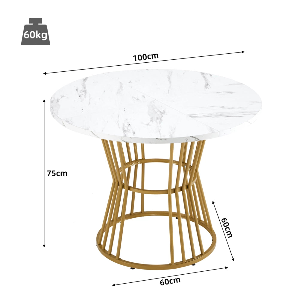 Tavolo rotondo ? 100 x 75 cm con piano effetto marmo in MDF bianco