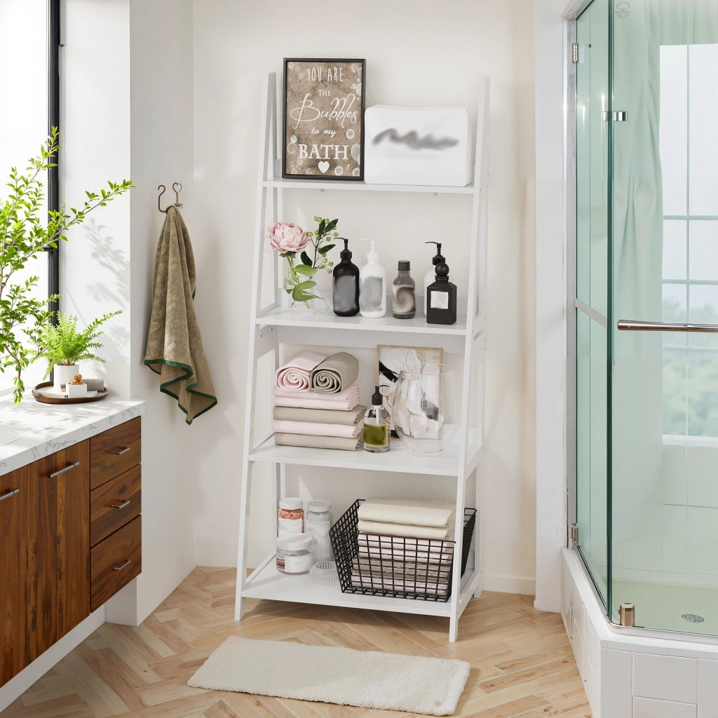 Libreria a scala con 4 ripiani e antiribaltamento - per studio - 86×47×13 cm - bianco