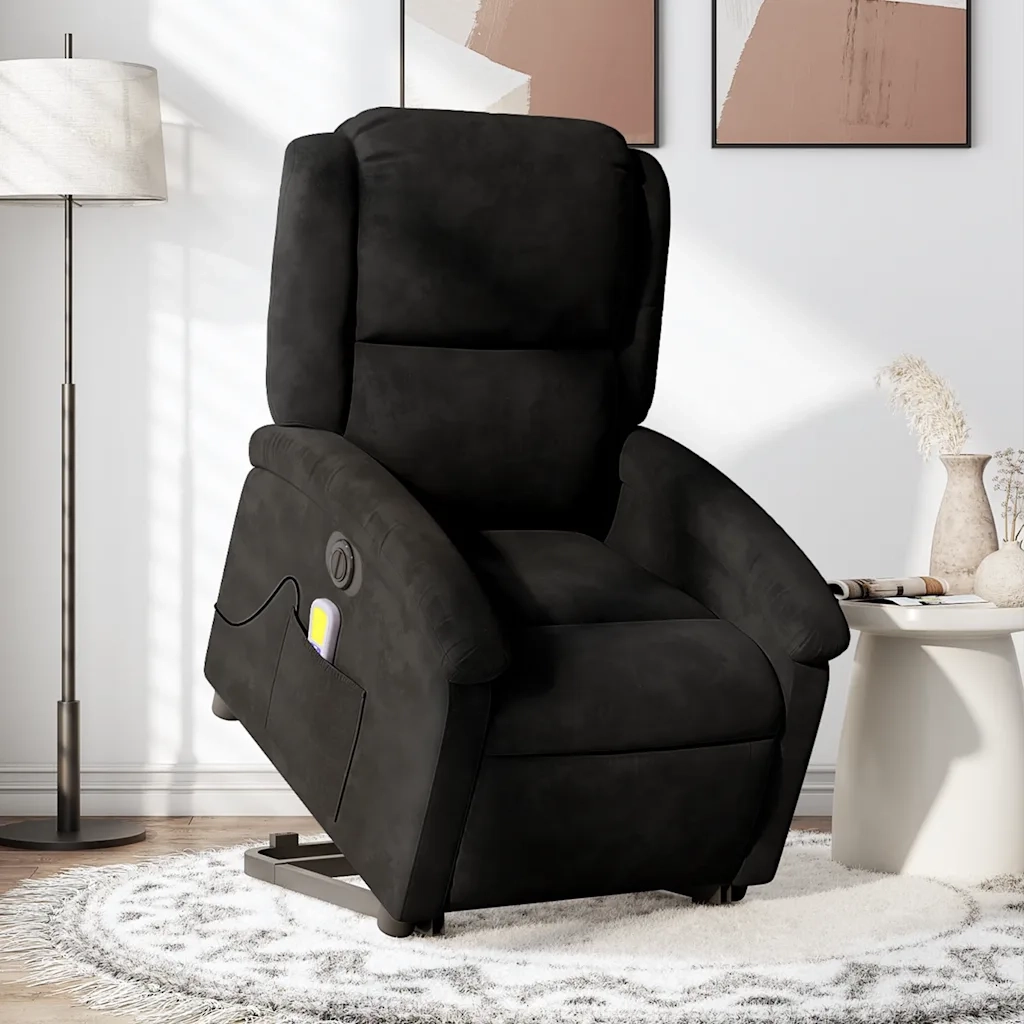 Poltrona Alzapersona Massaggi Elettrica Reclinante Nera Velluto 3204339