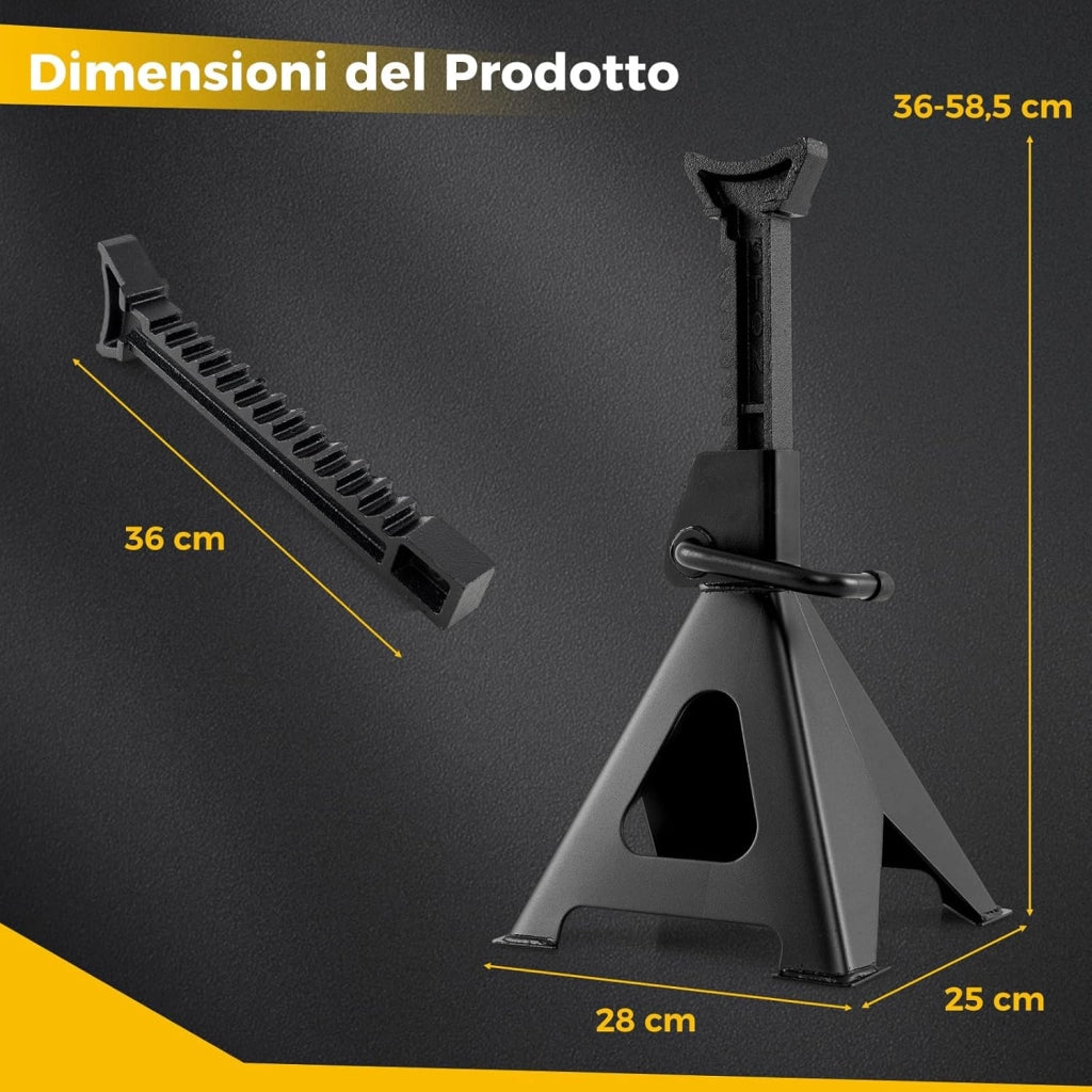 COSTWAY Coppia di Cavalletti per Auto con Portata di 6 Tonnellate, Cavalletti Auto Treppiedi a Cremagliera Altezza di Sollevamento 360-585 mm, Cavalletti Supporto Solleva Auto, Nero