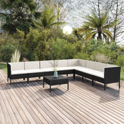 Set Divani da Giardino 9 pz con Cuscini in Polyrattan Nero cod mxl 38394