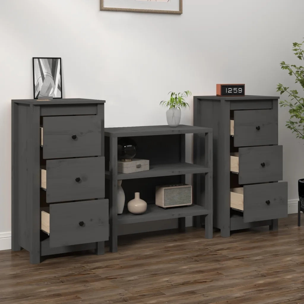 Credenze 2 pz Grigie 40x35x80 cm in Legno Massello di Pino 813744