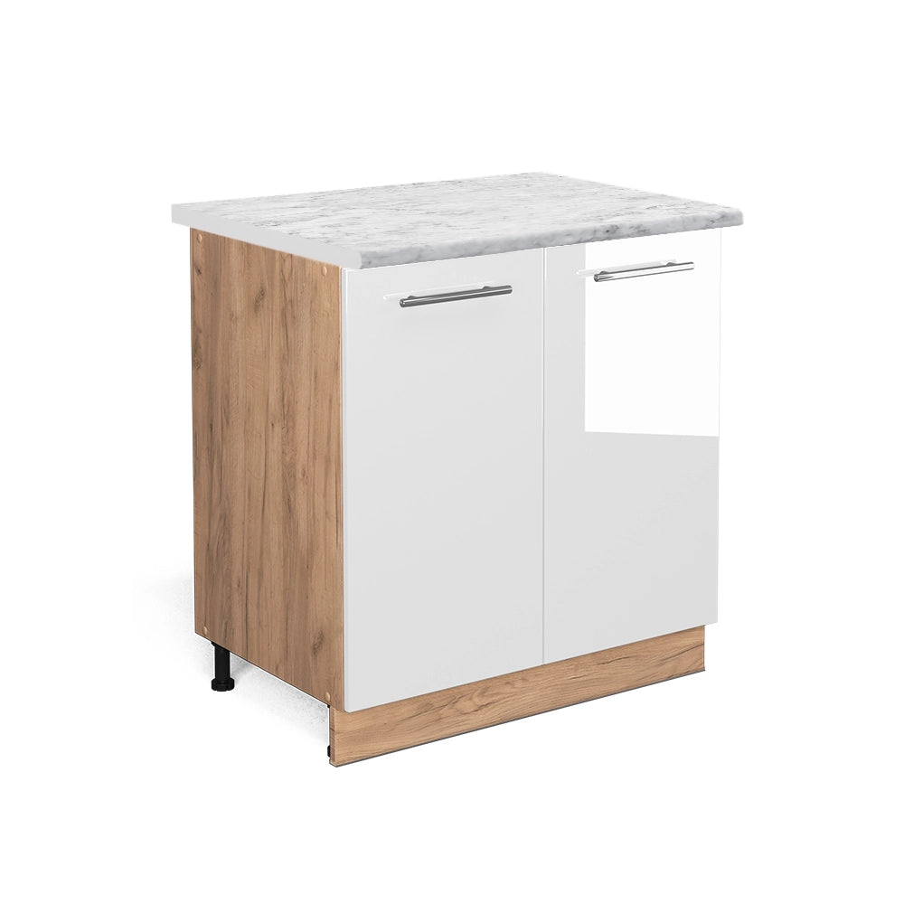 Mobiletto base cucina Fame-Line Bianco lucido/Rovere dorato 80 cm con ripiano, PL Marmo Vicco