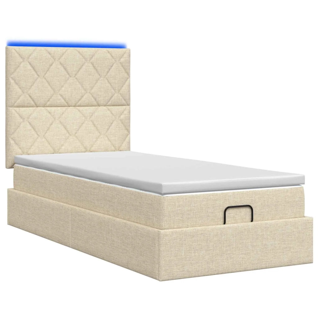Letto Ottomano con Materasso e LED Crema 90 x 190 cm Tessuto 3458122