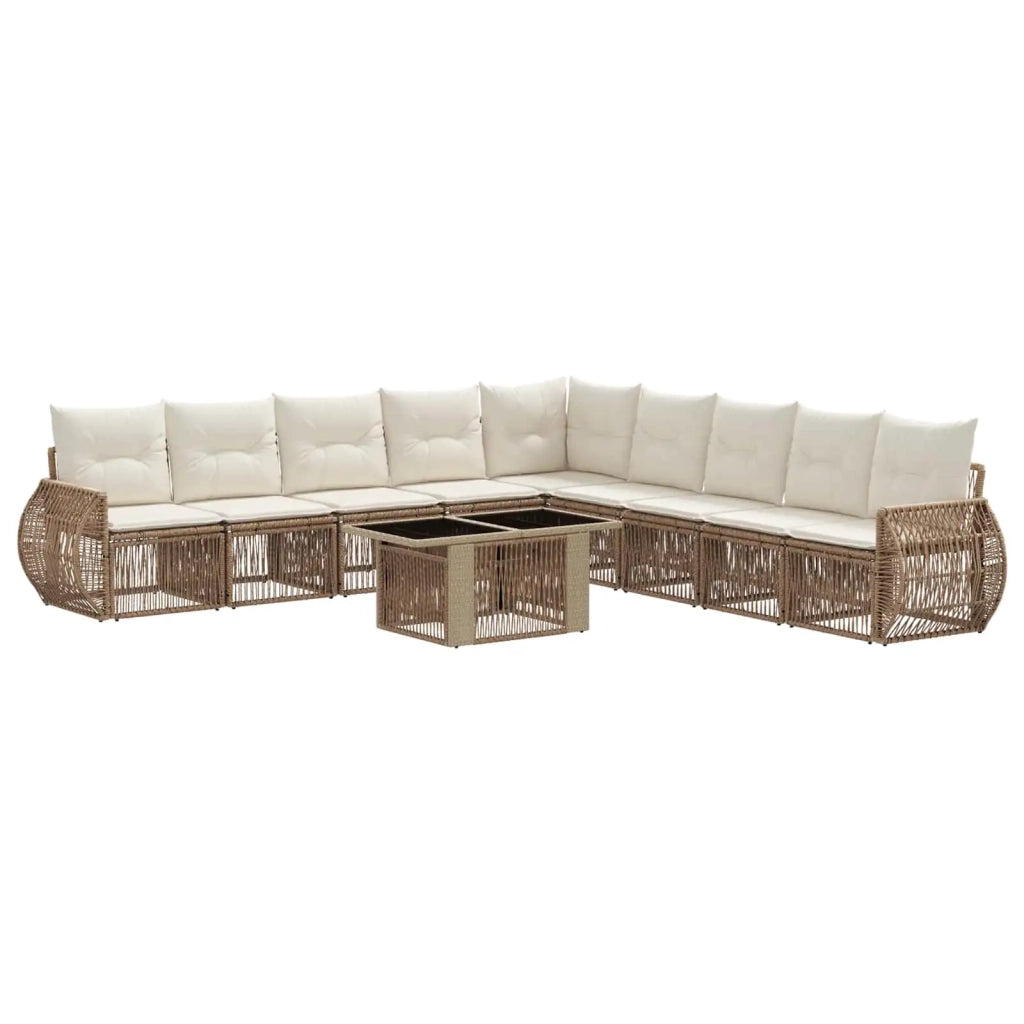 Set Divano da Giardino 10 pz Beige e Bianco Crema polyrattan 3436956