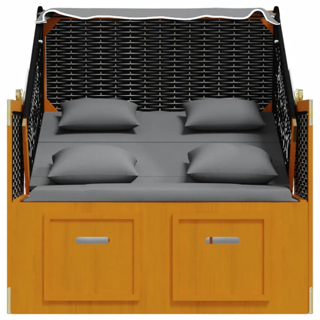 Strandkorb con Cuscino Polyrattan Legno Massello Nero Antracite 318667