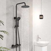Colonna doccia termostatico finitura nera matte, cartuccia in ottone, materiale inox AISI 304, rubinetteria bagno moderna
