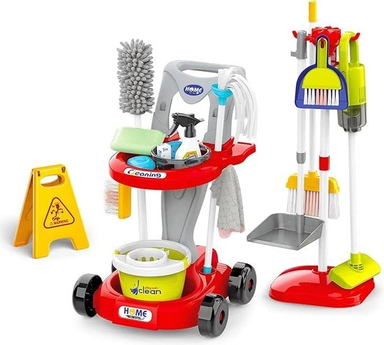 Carrello di pulizia - Carrello di pulizia per mobili - Kit di pulizia - Aspirapolvere - Aspirapolvere per pavimenti - Cestino per bambini