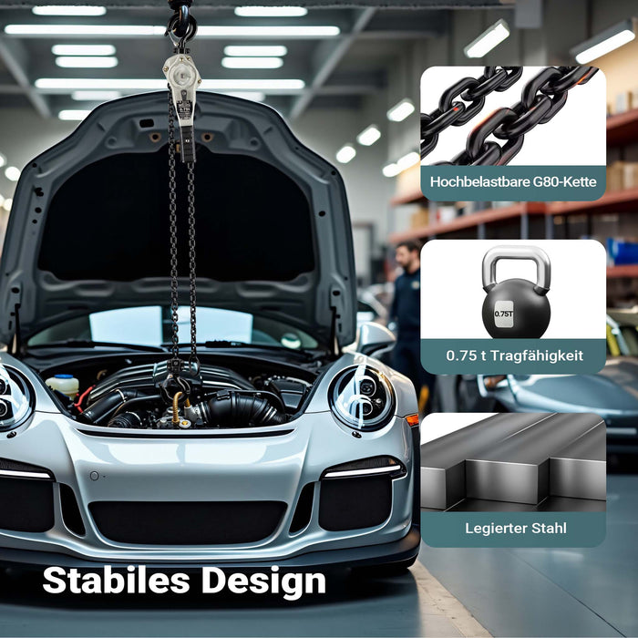 Paranco a leva 0,75 t x 1,5 m, paranco a catena compatto con impugnatura girevole a 360°, per lavori di sollevamento in spazi ristretti