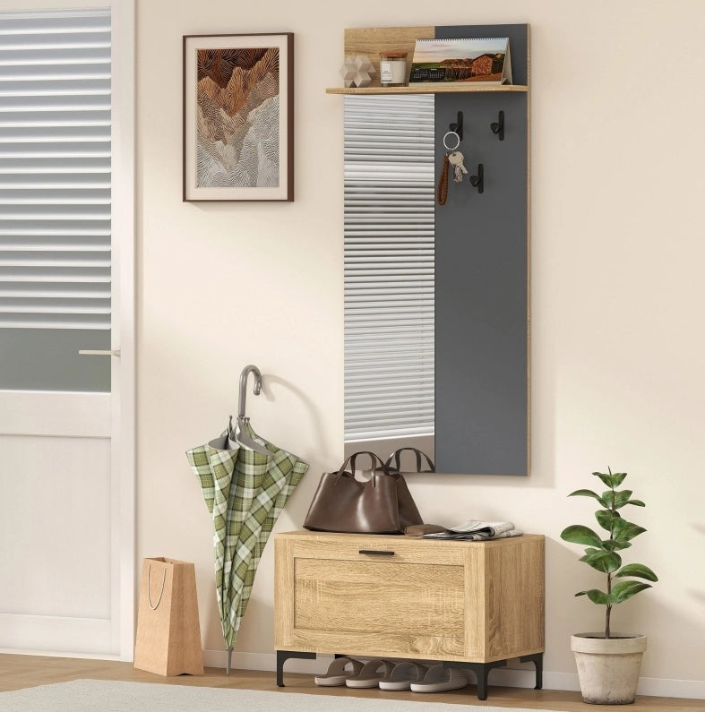 Set guardaroba da ingresso con panca portascarpe e specchio
