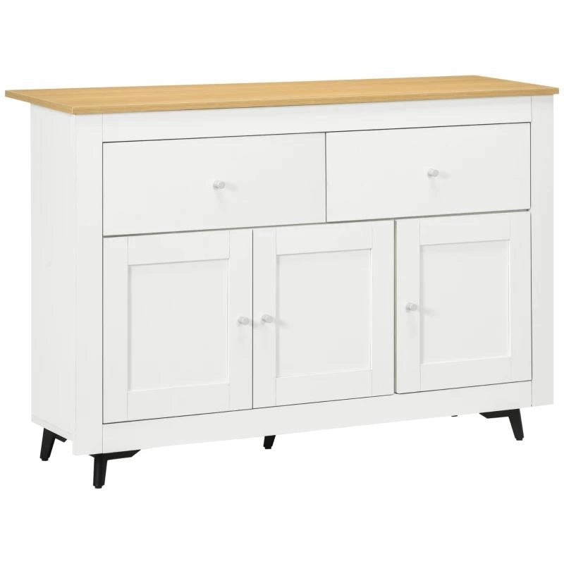 CREDENZA BUFFET IN LEGNO CON 2 CASSETTI E 2 ARMADIETTI, 117X35X80 CM, BIANCO E COLOR LEGNO
