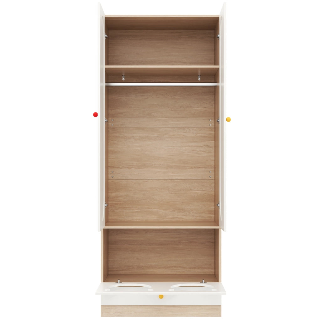 Armadio per cameretta MDF bianco-legno con cassetti 80x50x200 cm