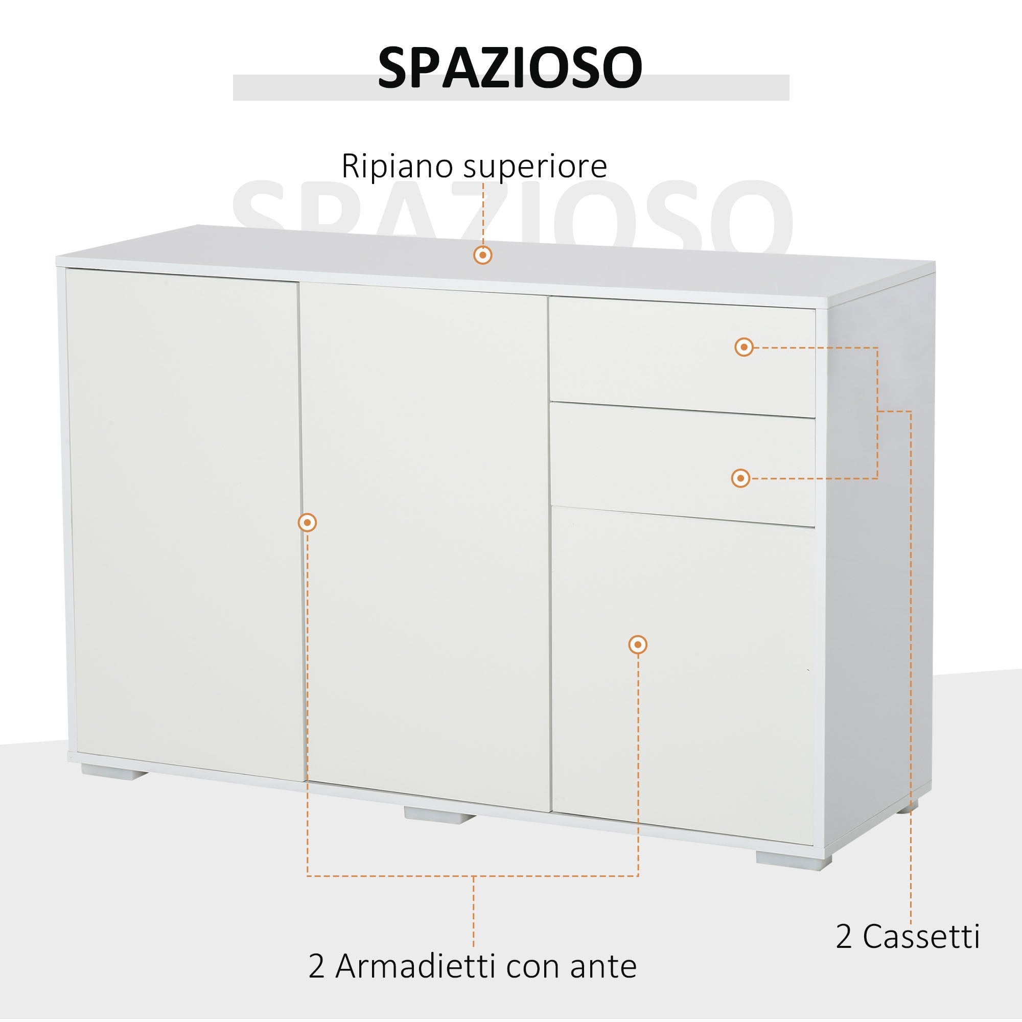 Mobile Multiuso 117x36x74 cm 2 Cassetti 3 ante  Bianco