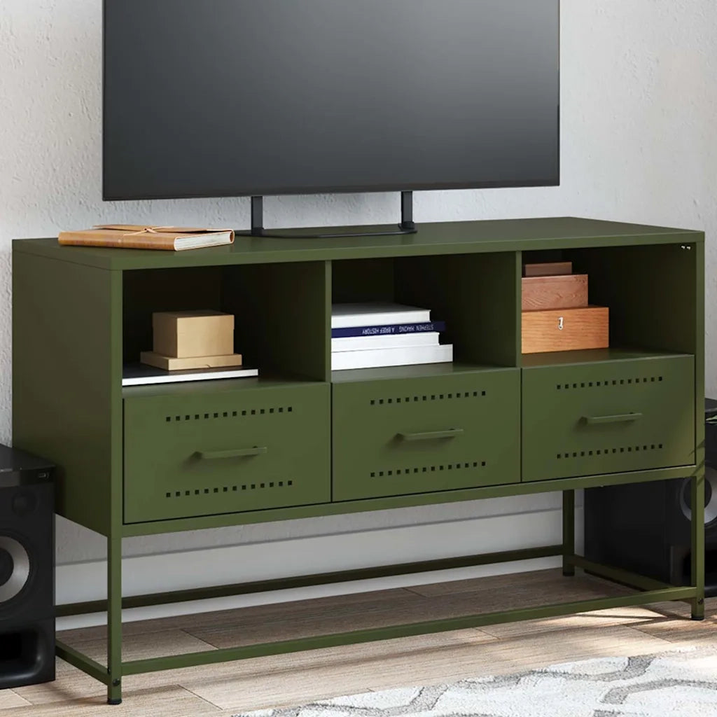 Mobile TV Verde Oliva 100,5x39x60,5 cm in Acciaio 846546
