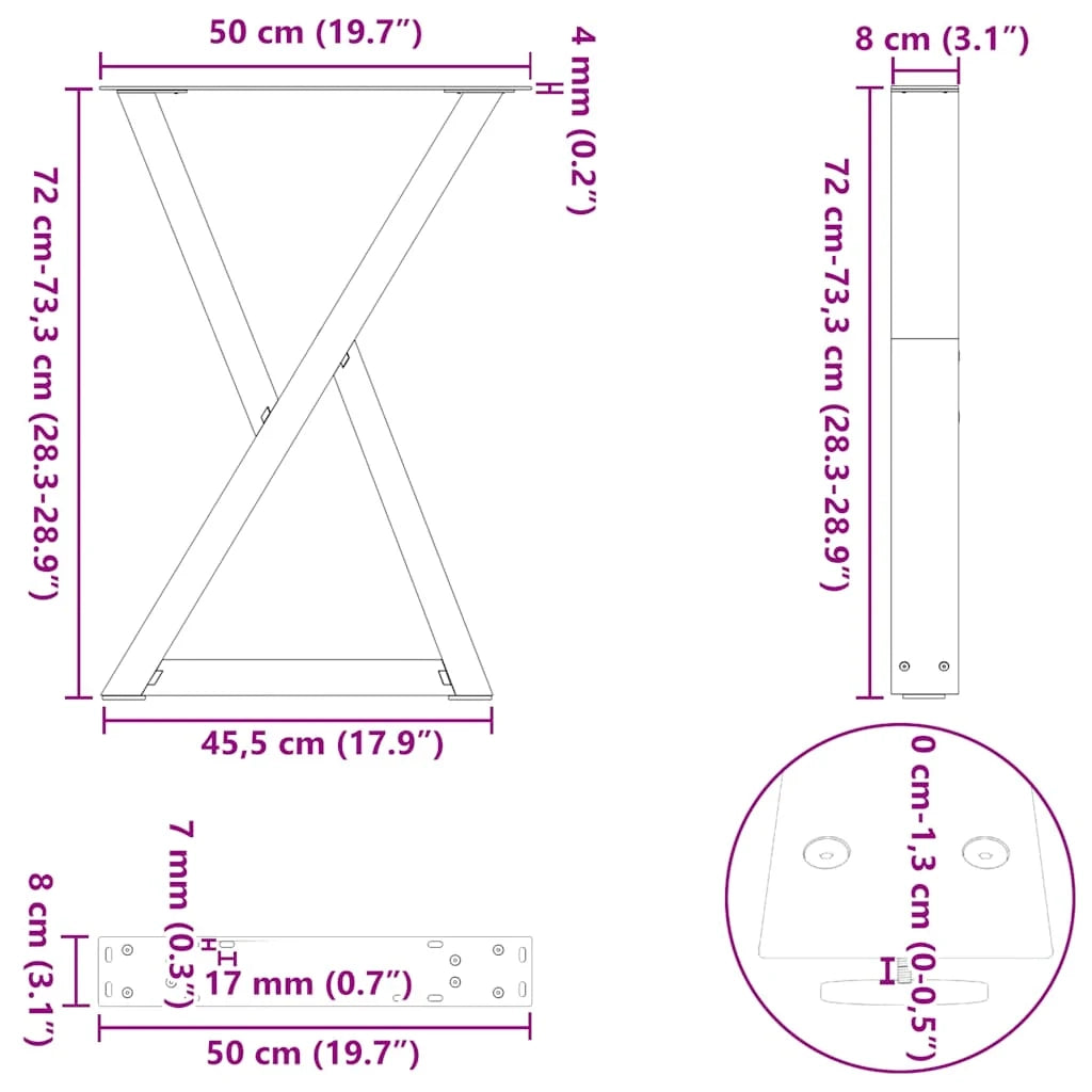 Set di 2 gambe per tavolo da pranzo dal design geometrico moderno 50 x 73 cm in acciaio nero 02_0057002