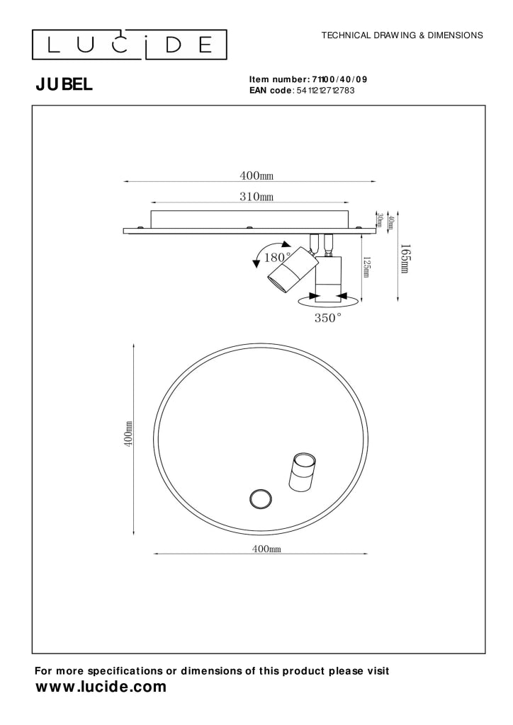 Plafoniera LED Lucide Jubel nera/oro 40cm dimmerabile