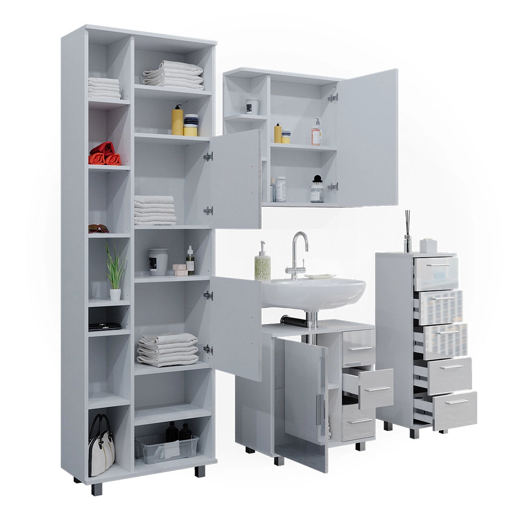 Vicco Set mobili bagno Bianco lucido 4 parti