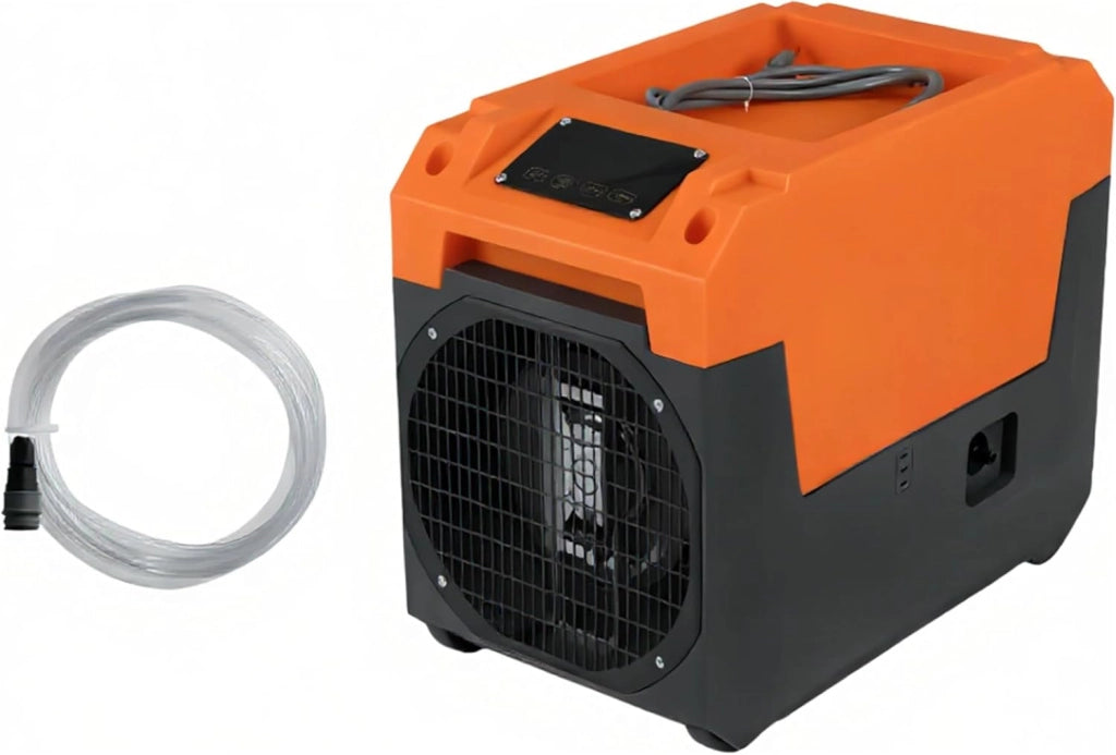 Deumidificatore Commerciale 60 L/Giorno, Deumidificatore Industriale con Ruote, Display LED, Timer 24H, Sbrinamento & Memoria Automatico, Tubo di Scarico, Adatto fino a 167 ㎡ (Arancione)