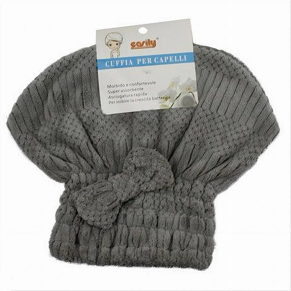 Trade Shop - Cuffia Asciuga Capelli Asciugamano Doccia Morbido Assorbente Fiocco Grigio 79629 -