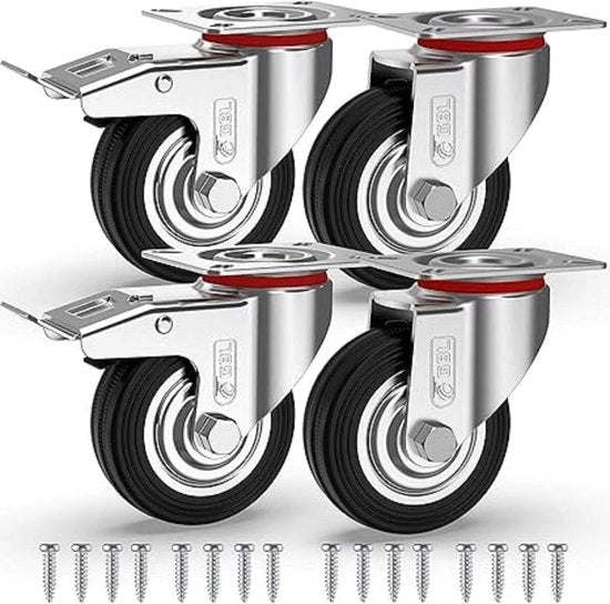 Ruote per Mobili - Ruote per Trolley - Ruote in Gomma per Carico Pesante - Ruote a Rotolamento per Mobili - 200 kg
