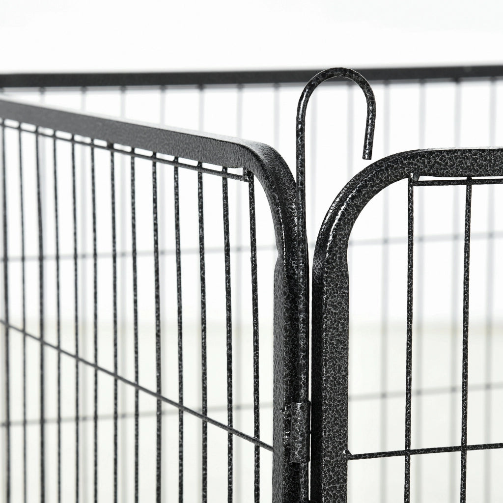Area giochi modulare con 12 pannelli e porta pieghevole per cani in acciaio nero per interni ed esterni 80 × 60 cm
