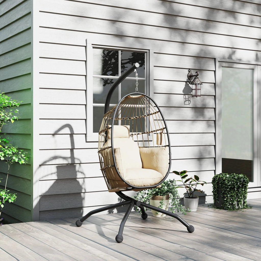 Sedia da giardino con cuscino e poggiatesta ¨C zephmum ¨C kaki, polyrattan, struttura in metallo