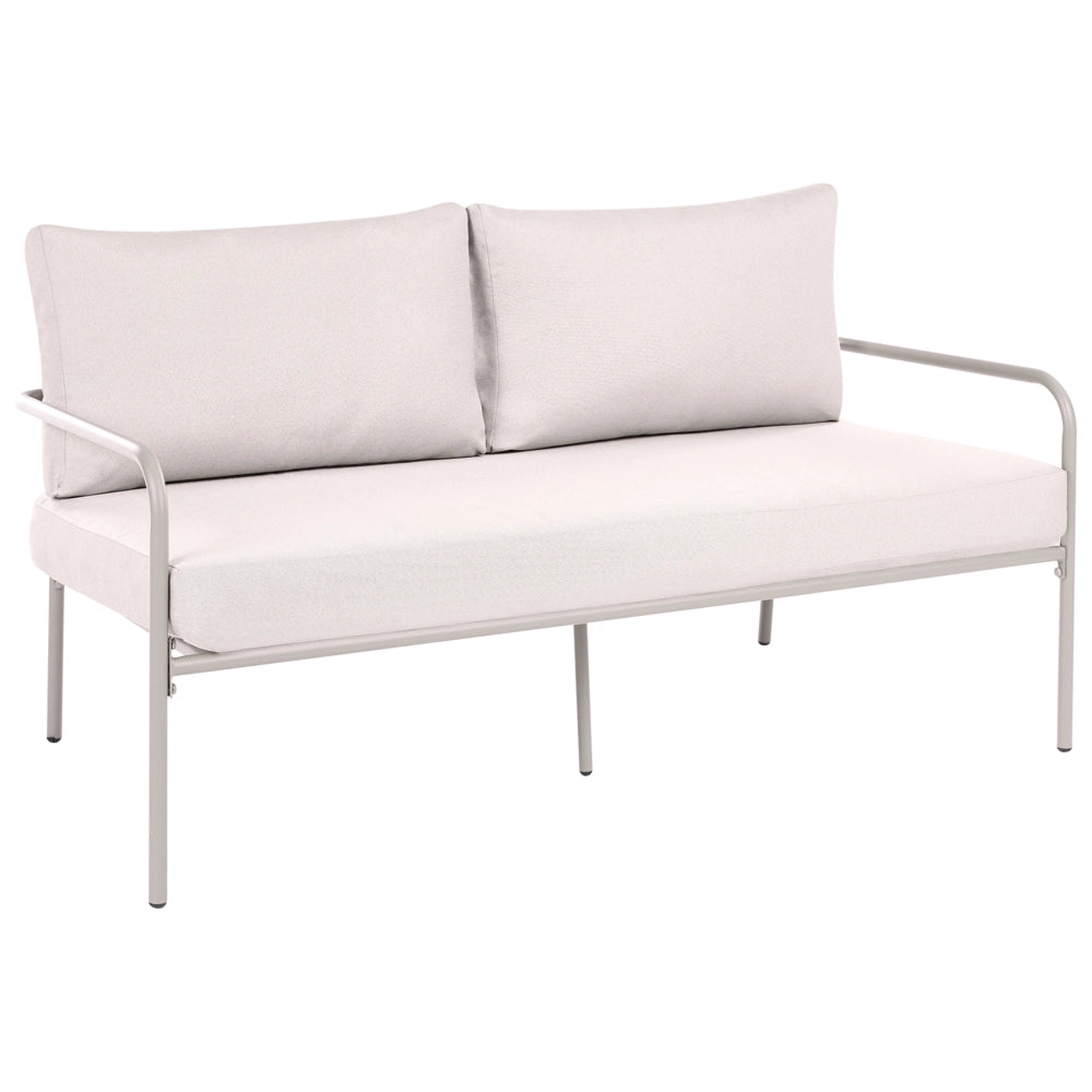Set da giardino a 4 posti con struttura in acciaio e cuscini sfoderabili beige chiaro stile moderno