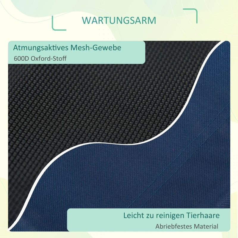 Cuccia rialzata per cani con telaio in acciaio, tessuto oxford blu, per interni ed esterni 76 × 61 × 18 cm