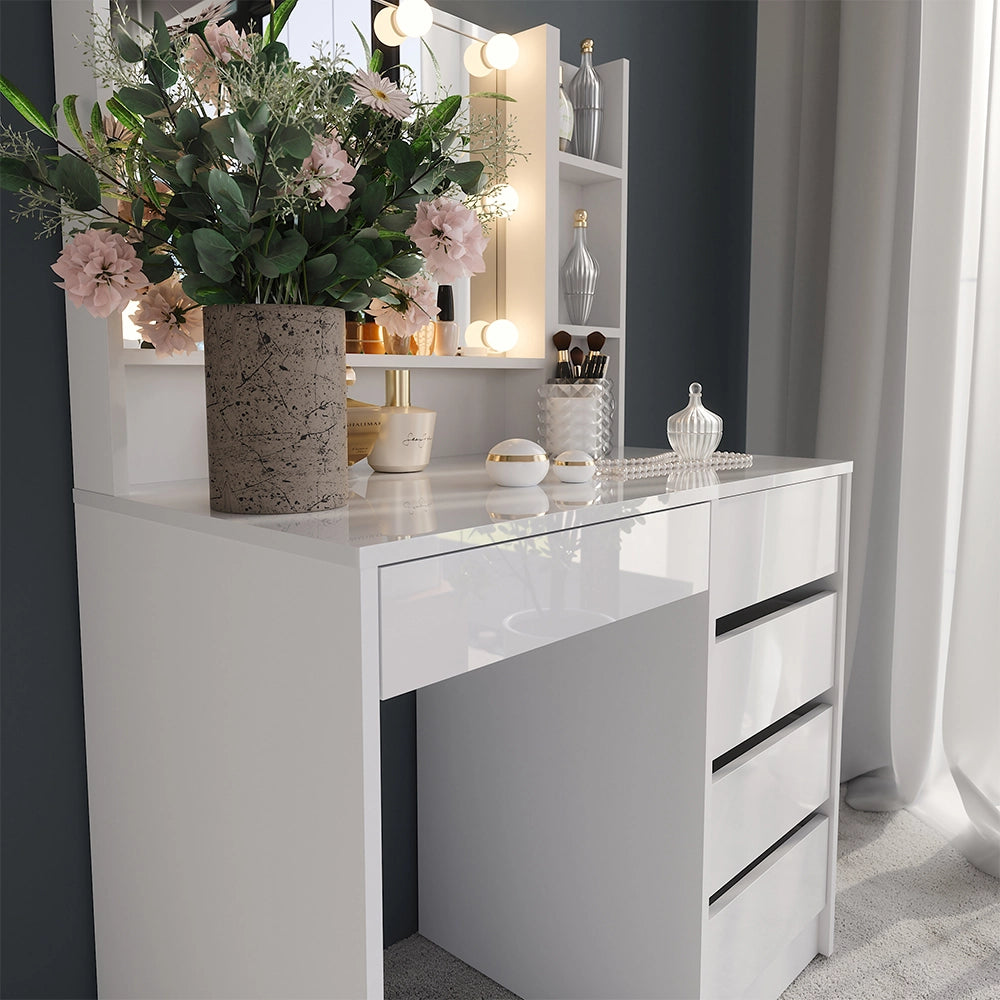 Vicco Tavolo da toeletta Bianco/bianco lucido 89.8 cm 4 parti