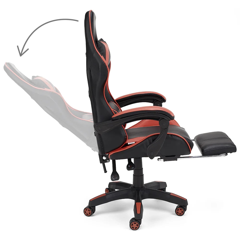Sedia da Gaming Lagos, Sedia da Gioco e Computer con Schienale Alto e regolabile, Base girevole con Rotelle piroettanti silenziose, Poggiapiedi estraibile, colore Rosso